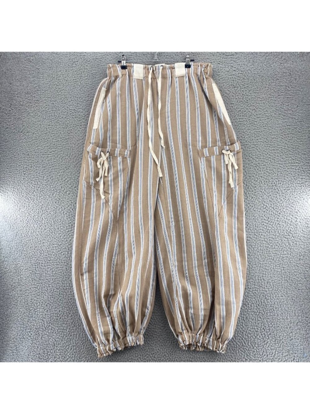 Eesome Pants Womens Large Beige Striped High Rise Boho Joggers Pockets Stretch